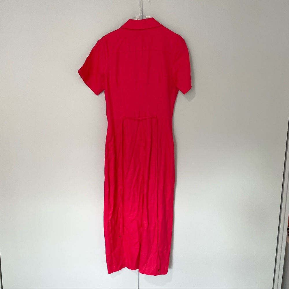 Red Midi Shirt Dress with Front Slits - Picture 5 of 11